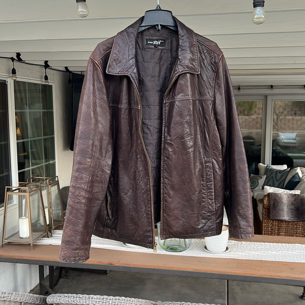 Wilson’s Black Rivet men’s dark brown distressed leather jacket size XL